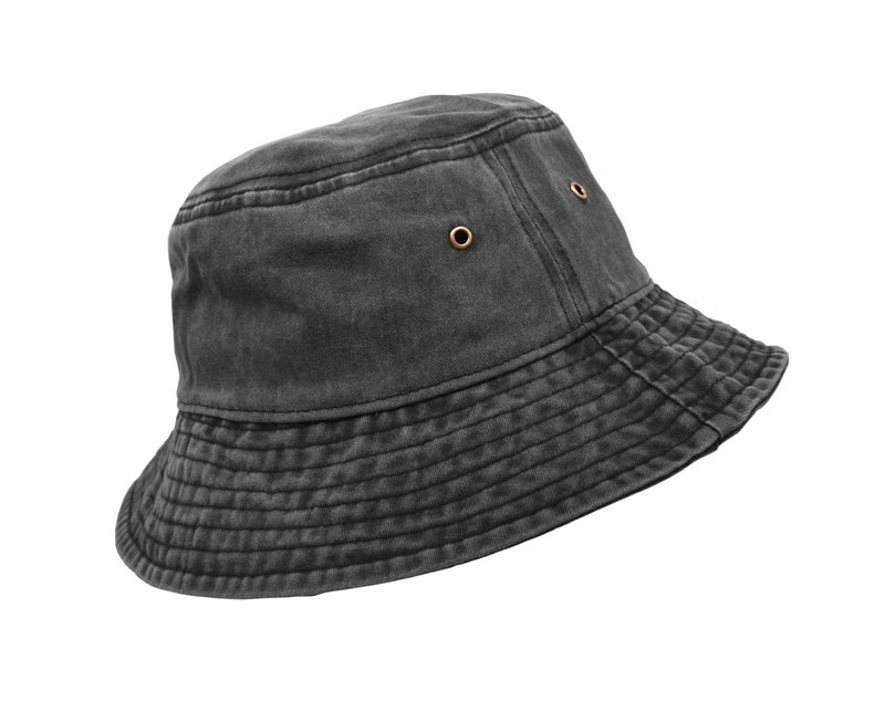 UltraKey Bucket Hat, Wide Brim Washed Denim Cotton Outdoor Sun Hat Flat Top Cap for Fishing Hiking Beach Sports Black - Image 5